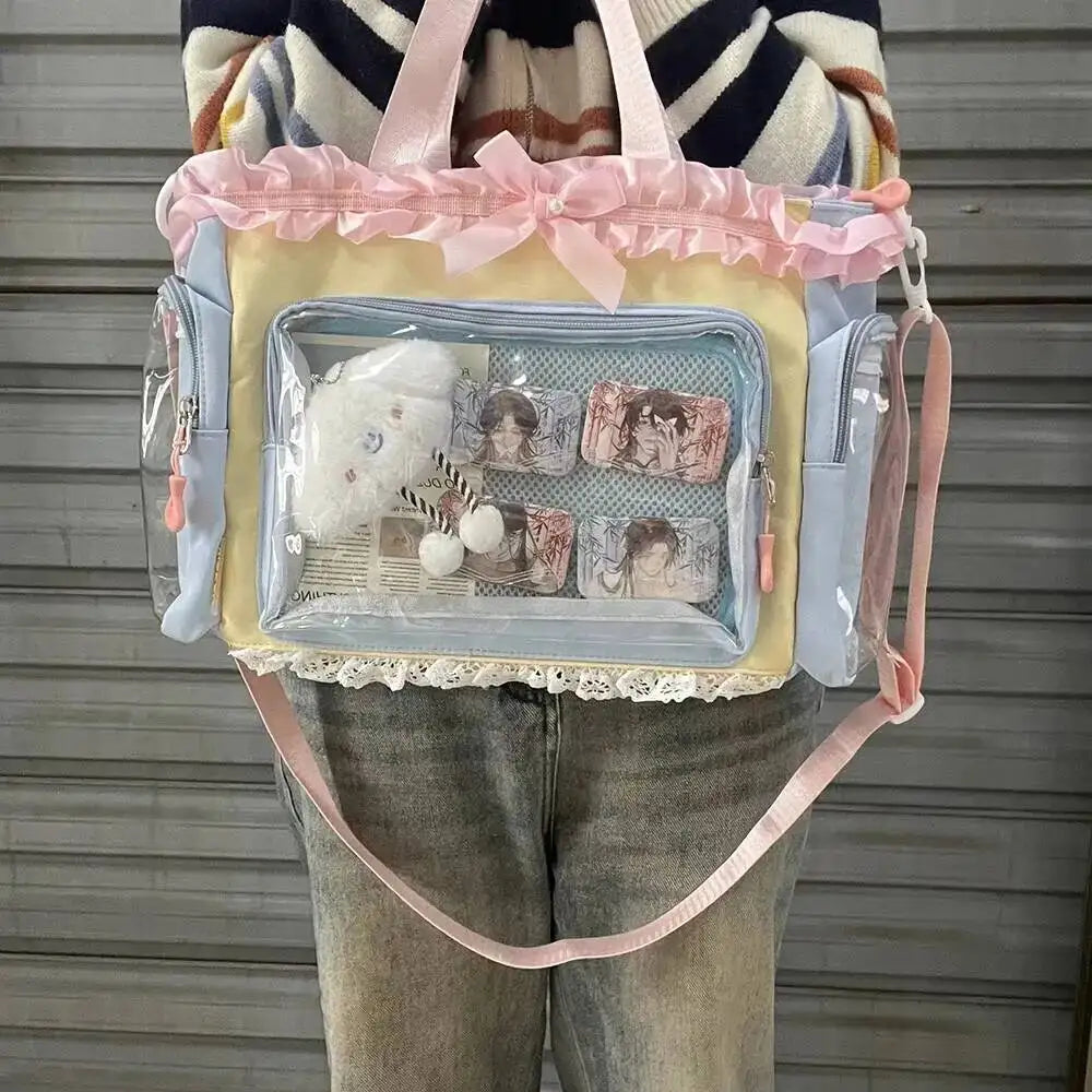 New Y2K Cute Japanese Ita Bag Lolita Girl Transparent Shoulder Tote Bag Large Capacity Crossbody Casual Bag DIY Display Handbags