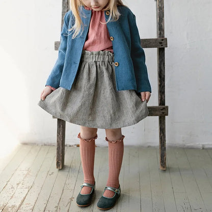 Spring Thin Retro Linen Jacket Children 2026 New Solid Color Single-Breasted Cardigan Casual Long-Sleeved Boys And Gilrs Coats