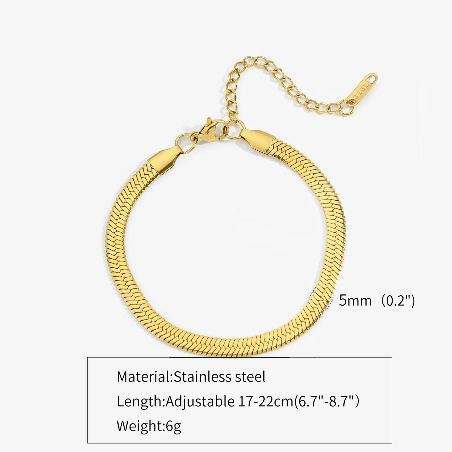 Gold Silver Color Stainless Steel Flat Chain Bracelet For Men Retro Jewelry Trendy Accessories Women Wrap Bangle