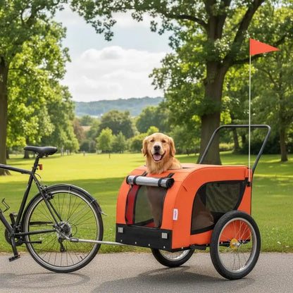 Bicycle Dog Trailer – Sturdy Steel Frame with Oxford Fabric, Weather-Resistant PVC Window & Ventilated Interior faltbar platzsparend leichtes Aluminiumgestell mit Netzgitter für gute Belüftung Hundebuggy mit Sonnenschutz