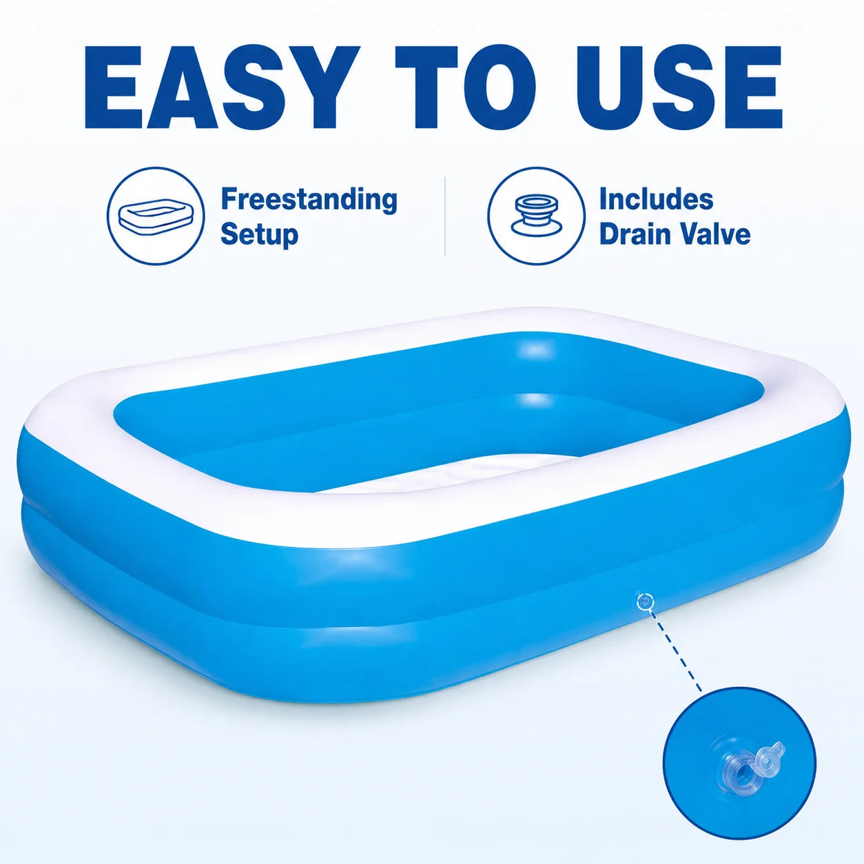 Bestway Jumbo Inflatable Swimming Pool 270x175x51cm 982L Rectangular Outdoor Pool with 2 Air Chambers and Drain Valve