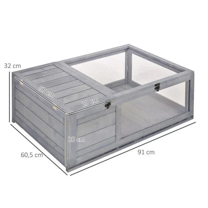 Enclosed House Cage Habitat for Small Animals Turtles with 2 Spaces 91 X 60.5 X 32 cm Solid Wood Gray