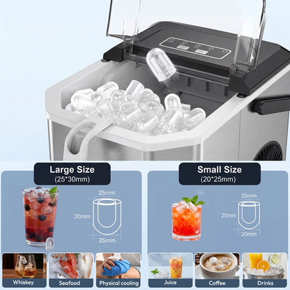 LOEFME Portable Bullet Ice Maker 12KG/24H Countertop Ice Machine 9 Cubes in 6 Min Auto Clean 2 Ice Sizes with Handle