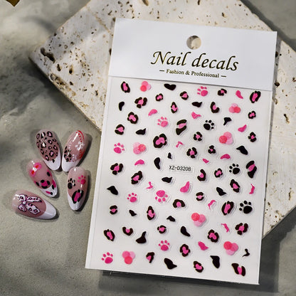 5D Pink Leopard Print Nail Art Stickers 8x10cm Pink/Black/Brown Leopard Nail Decal DIY Manicure Adhesived Leopard Slider