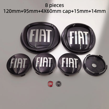 8pcs Fiat 500 Car Front Hood Emblem Rear Trunk Badge 95mm 120mm 12cm Wheel Center Logo Hub Cap 50mm 56mm 60mm 5cm 6cm