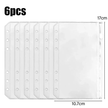2-24Pcs Clear A6 6-Hole Binder Pockets Waterproof PVC Organizer Cash Budget Envelopes Zipper Binder Pouches for Notebook Planner