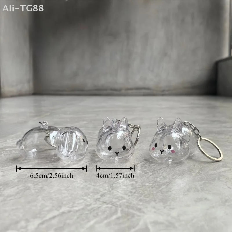 Cartoon Pet Hair Memorial Keyring - Cute Animal Rabbit Fur Organizer Keychain Transparent Storage Box Bag Pendant Pet Souvenirs