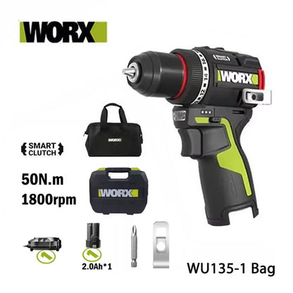 WORX WU135 Cordless Electric Drill 12V 50Nm 1800rpm Brushless Motor for Home Improvement Carpentry Metalworking Smart clutch