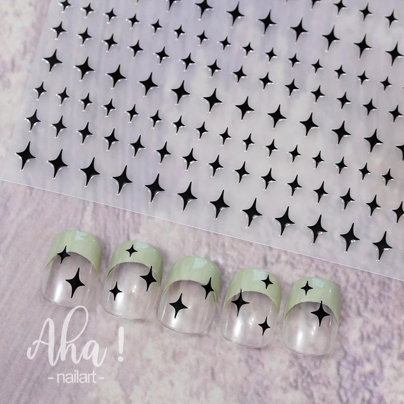 1pc Sliver Gold Star Nail Art Stickers Y2K Charms Self-Adhesive Sliders Laser White Chrome Gel Polish Decals Kawaii Accesories