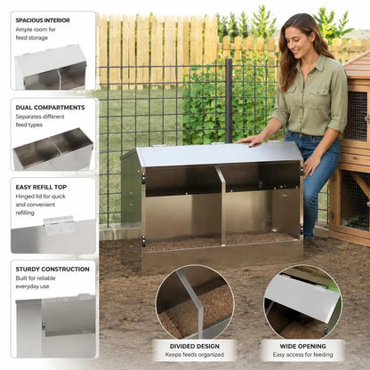 Rabbit Feeder Hay Rack And Feeding Trough, Galvanized Steel, For Hutch Cage And Pet Enclosure Daily Feeding, Silver, 64.5 X 25.5 X 45.5 Cm