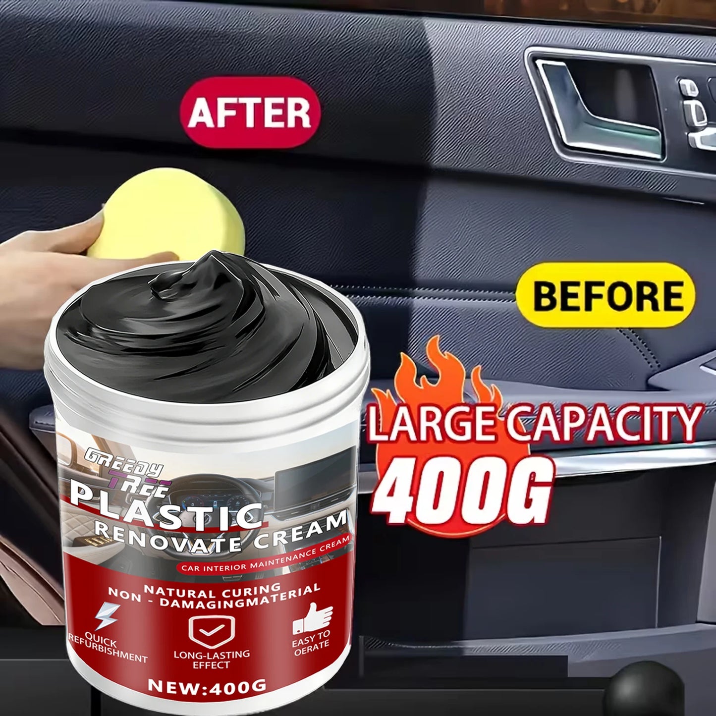 400gCar Plastic Part Restorer, Black Interior Trim Polishing Wax, Aging Prevention Refurbishment Agent, Repair Plastic Scratches