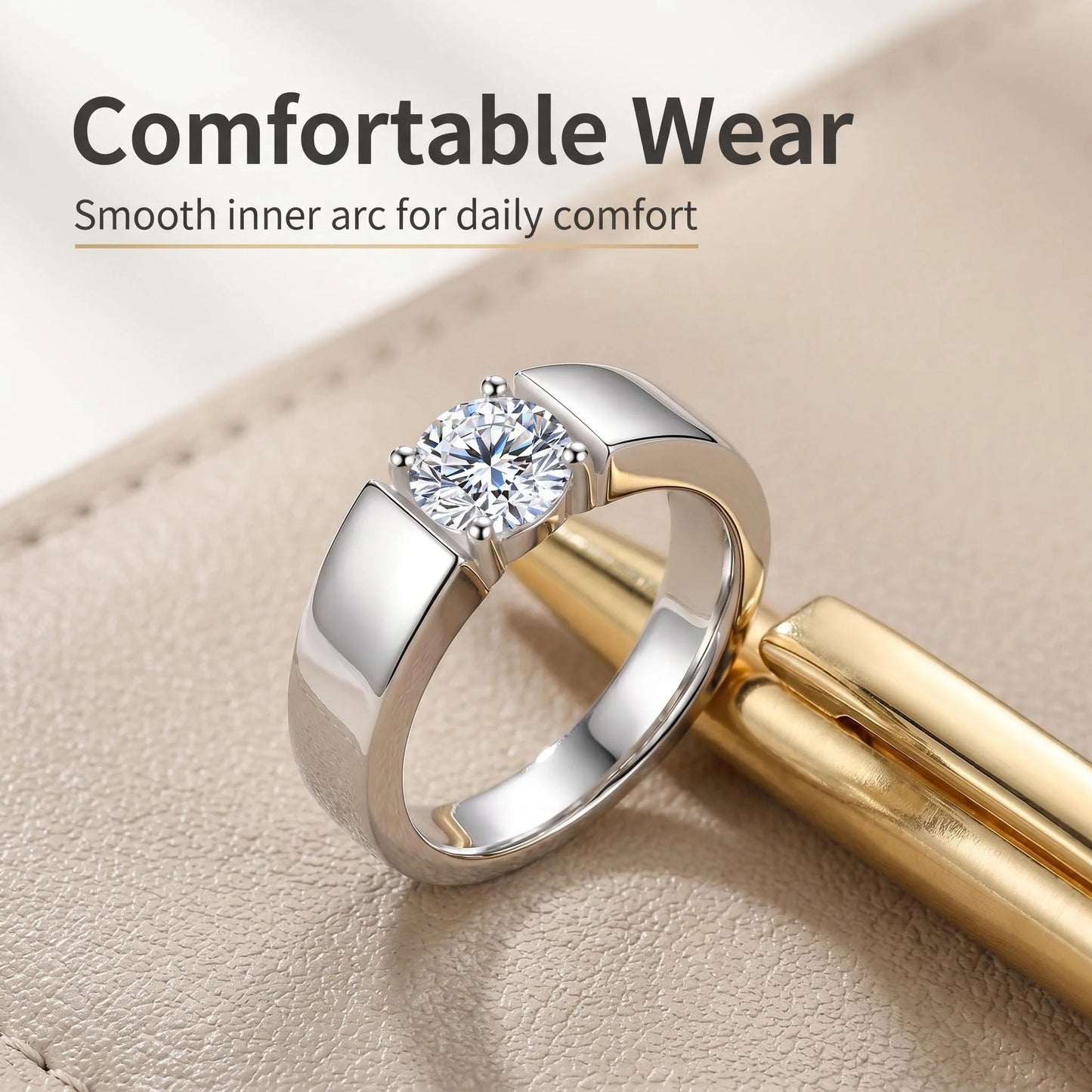 Moissanite Couple Ring For Women Man 925 Silver Stone Match Dia Wedding Band Bride S Sterling Silver White Gold 2.00ct