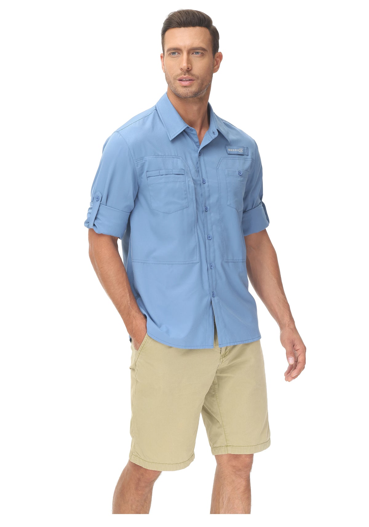 Men's Long Sleeve Fishing Shirts UPF 50+ Sun Protection Breathable Lightweight Travel Work Button Down Shirt with Zipper Pocket