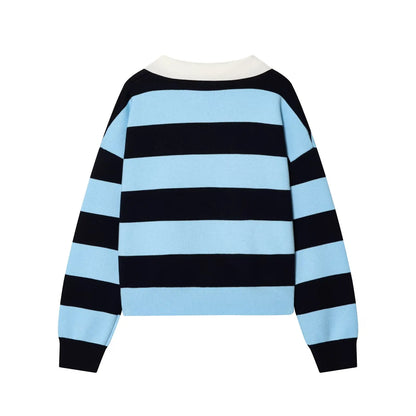 Sweater knitted Pullover Women's Spring 2026 New Fashion Striped Loose Polo neck Warm Women Sweater Chic Youth Holiday Pullover