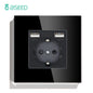BSEED Touch Light Switch With EU USB Wall Sockets Black Wall Led Switches 1/2/3Gang 1Way Crystal Dark Blue Backlight Wall Switch