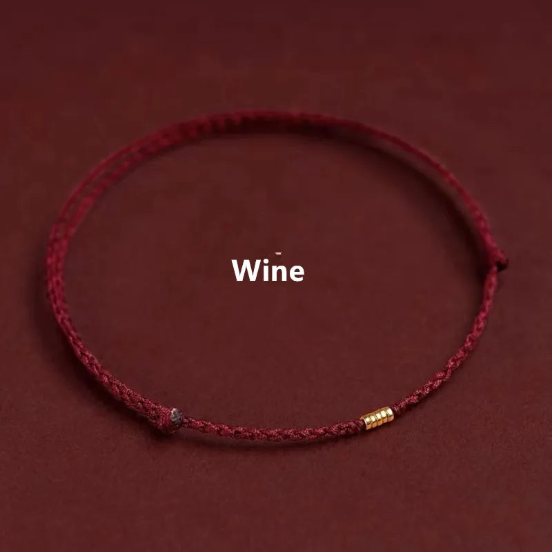 Hand Braided Red Rope Bracelet Copper Lucky Bead Hand Rope Couple Bracelet Simple Buckle Ethnic Original Female Accessory
