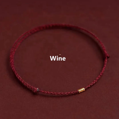 Hand Braided Red Rope Bracelet Copper Lucky Bead Hand Rope Couple Bracelet Simple Buckle Ethnic Original Female Accessory