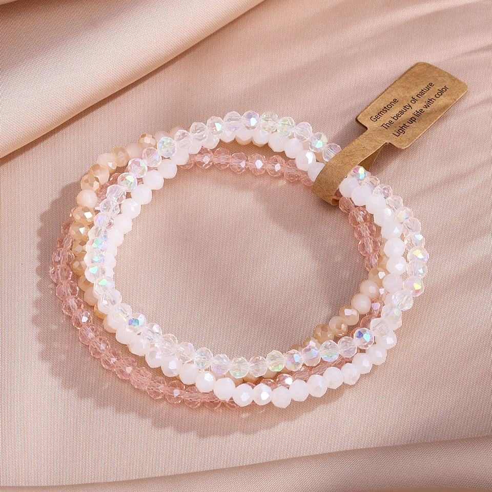 ZAKOL 4 Pieces Set Faceted Glass Beads Stretch Bracelet AB Effected Glass Beads Elastic Beaded Handmade Bracelet Jewelry