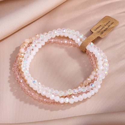 ZAKOL 4 Pieces Set Faceted Glass Beads Stretch Bracelet AB Effected Glass Beads Elastic Beaded Handmade Bracelet Jewelry