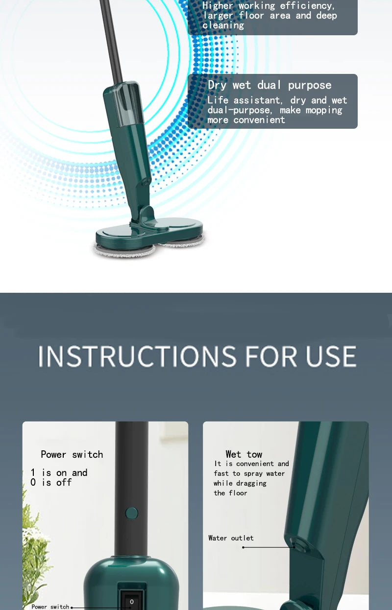 Wireless Electric Spin Mop Cleaner Automatic 2 in 1 Wet & Dry Home Cleaner Car Glass Ceiling Door Windows Floor Scrubber Machine