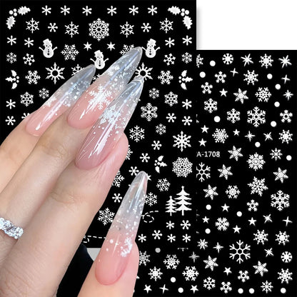 1sheet 3D White Snowflakes Nail Stickers for Christmas Winter Snow Flower Self-adhesive Nail Art Decals DIY Manicure Decorations
