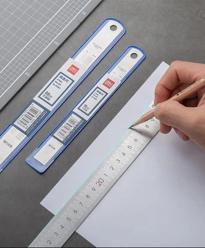Deli Stainless Steel Ruler 15/20/30cm Metal Straight Ruler for Home School Precision Measuring Drawing Tool Supplies 1/2/5pcs