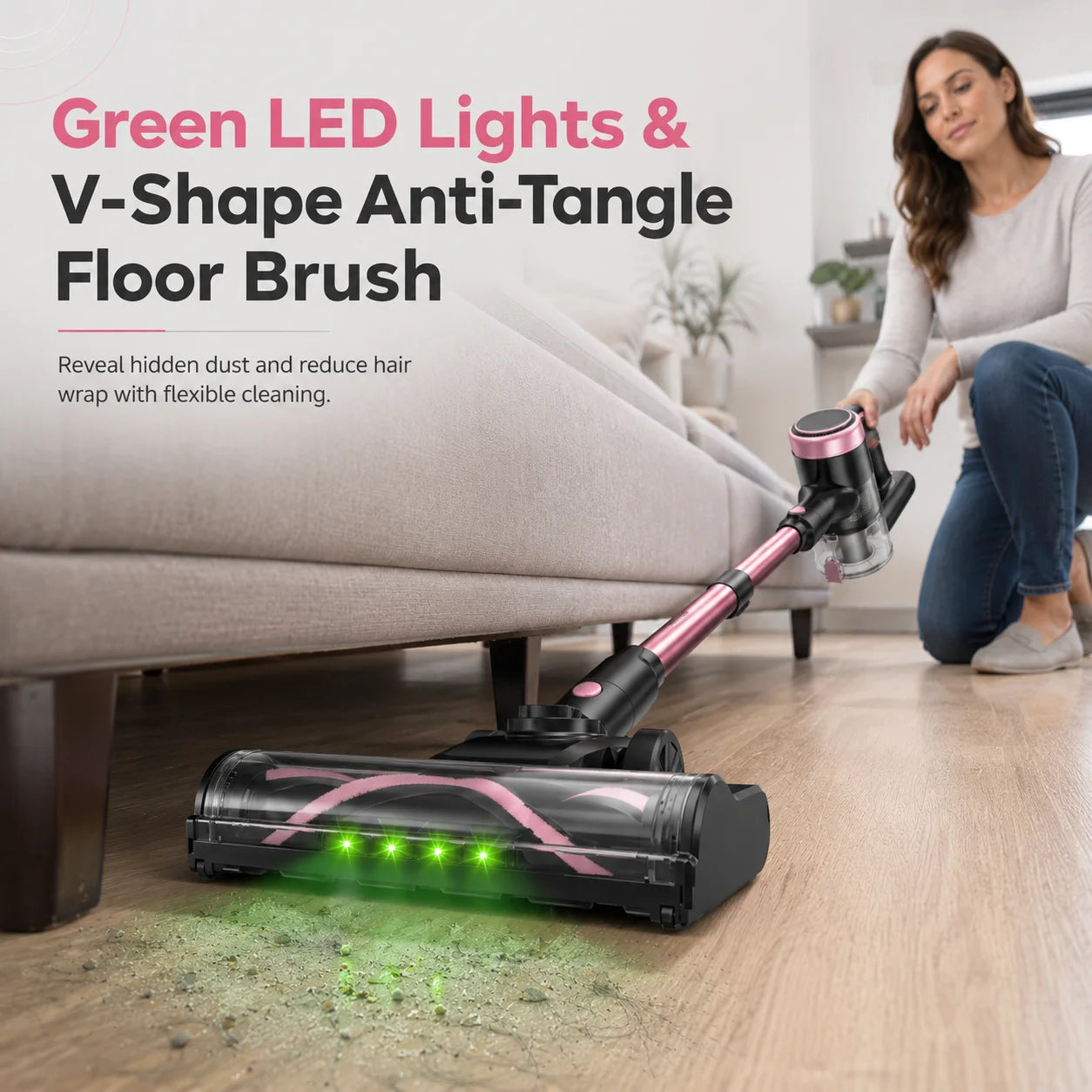 Cordless Vacuum Cleaner, 55KPa Powerful Suction, 45Mins Runtime, Self-Standing Stick Vacuum with 1.5L Dust Cup, 3 Suction Modes for Home Floor,Pet Hair and Carpet