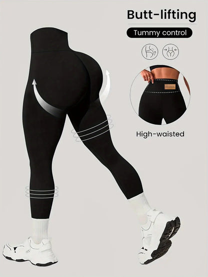 Solid Black High Waist Leggings for Women High Elastic Tummy Control Butt Lifting Slim Fit Yoga Ready Casual Daily Trousers Fres