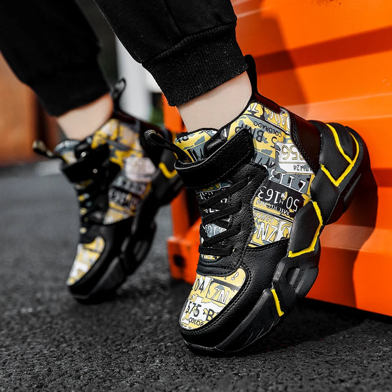 Children Shoes Boy Sneakers Fashion Print Luxury Designer High Top Sneakers Kids Tenis Shoes Boy Sports Casual