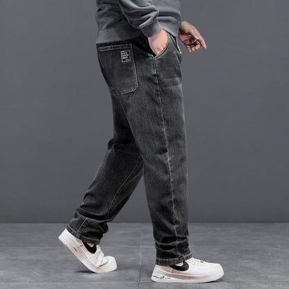 Extra Big Size Jeans Men High Elastic Waist Baggy Denim Pant Male Plus Large Loose Slim Fit Cowboy Trouser 8XL 6XL Classic Black