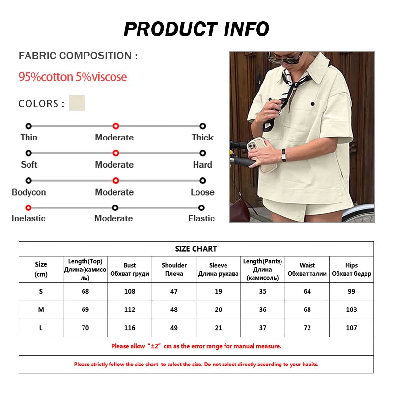 Oymimi Fashion Beige 2 Piece Sets Woman Outfit Elegant Lapel Short Sleeve Pockets Side Slit Shirts And High Waisted Shorts Sets