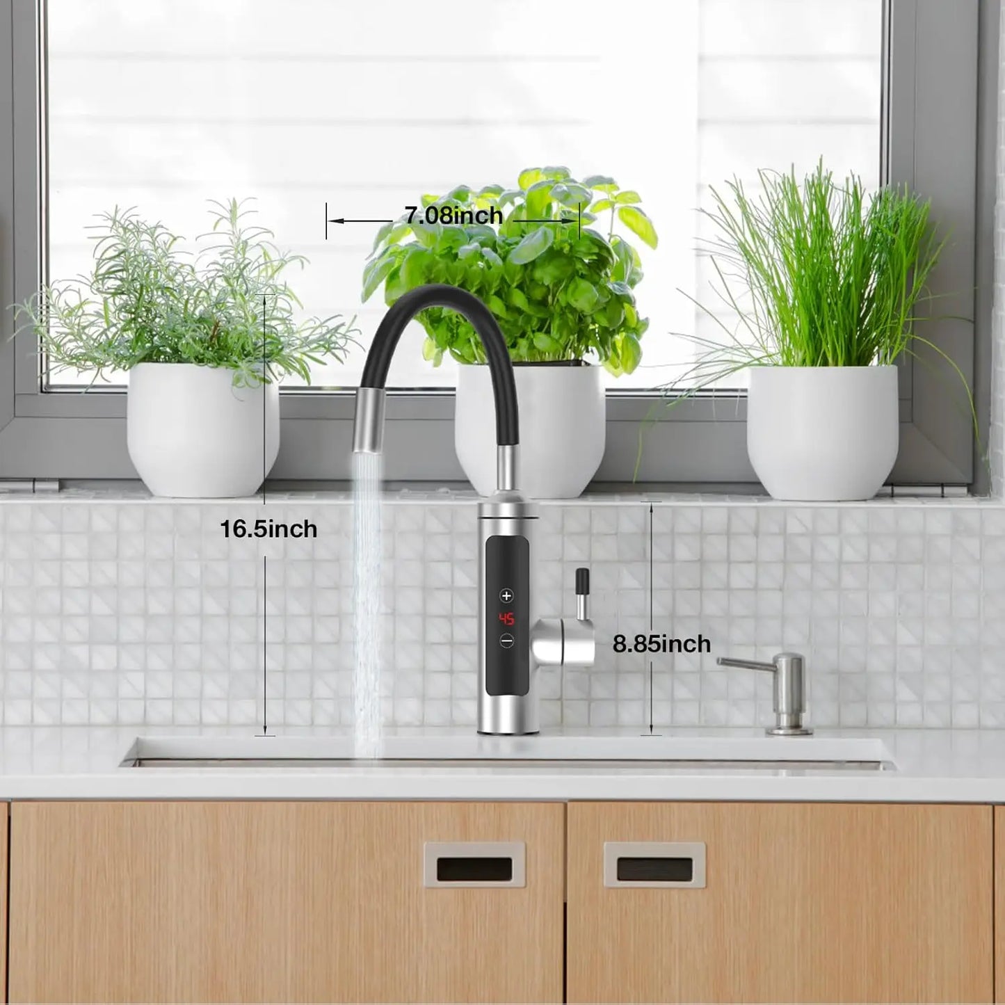 3000W Stainless Steel Electric Heating Tap, Electric Kitchen Tap Instantaneous Water Heater with LCD Temperature Display,360° Rotatable Hot Water Tap for Kitchen Bathroom