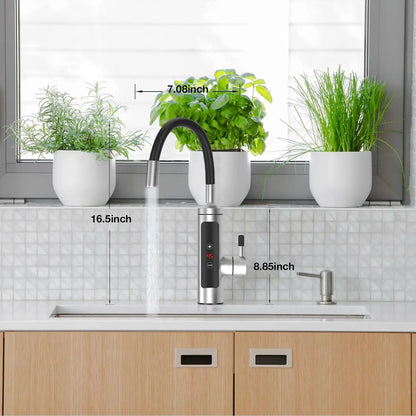3000W Stainless Steel Electric Heating Tap, Electric Kitchen Tap Instantaneous Water Heater with LCD Temperature Display,360° Rotatable Hot Water Tap for Kitchen Bathroom