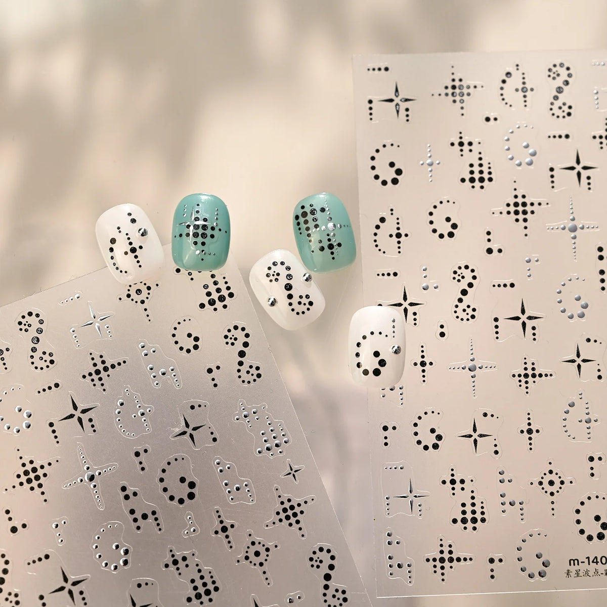 Black Silver Polka Dots Stars 3D Self Adhesive Nail Art Decorations Stickers Stylish Round Dots Totems Manicure Decals Wholesale