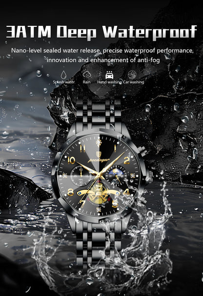POEDAGAR Luxury High Quality Man Wristwatch Chronograph Stainless Steel Quartz Men's Watches Waterproof Luminous Men Clock Reloj