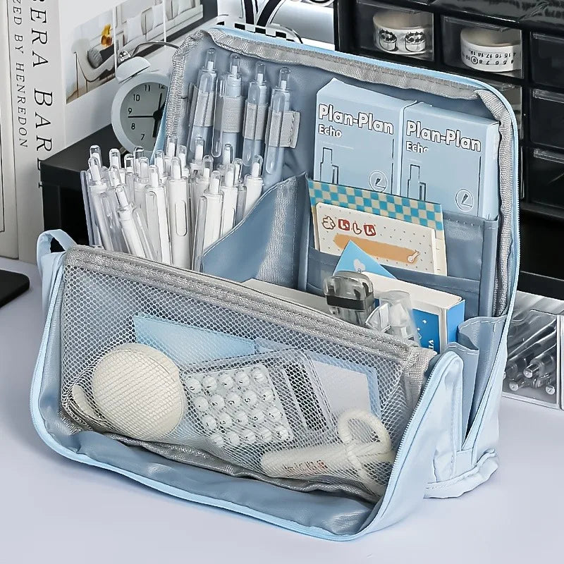 Washable Pencil Case Organizer, Large Capacity Multi Compartment Mesh Pocket Storage Bag for School Office Travel, Unisex Gift