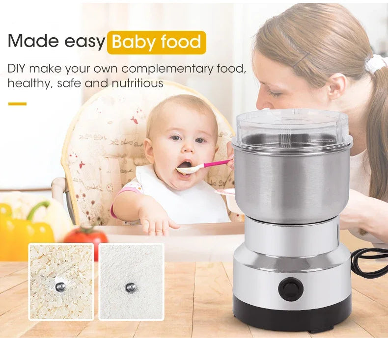 Mini Electric Grinder 300ml Ultrafine Pulverizer for Baby Food Coffee Spice Pepper Grain Mill with 2/4 Blades Household Use