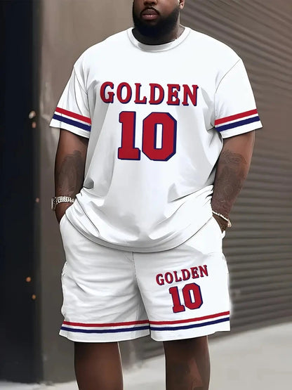 Men's Sports Short Sleeve Top Shorts Set Plus Size Breathable Basketball Sports Clothing Letter Print T-shirt Shorts 2-piece Set