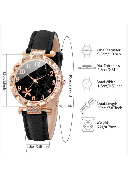 7PCS/Set Fashion Rhinestone Women's Watch Leather Band Female Quartz Watches (Without Box）