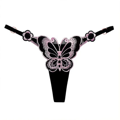 Butterfly Lace Thong for Women Low Waist G-String Transparent Mesh Panties Sexy Embroidered Briefs Adjustable Waist Culotte Femm
