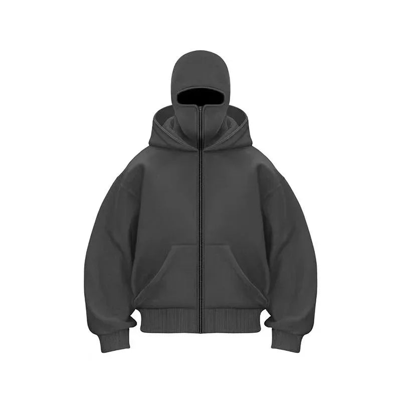 Men and women Balaclava Y2K Gothic Harajuku winter new item double hooded sweatshirt men's hooded mask zipper sportswear