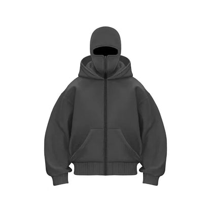 Men and women Balaclava Y2K Gothic Harajuku winter new item double hooded sweatshirt men's hooded mask zipper sportswear