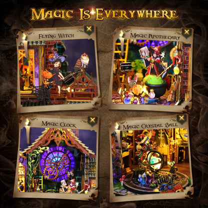 DIY Miniature Puppet House Bookshelf Decor,DIY Book Puppet House Kit,DIY Miniature House Kit with LED Lights,Magic Forest House