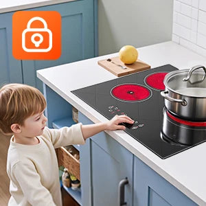 2-Zone Ceramic Hob, 3000W with Child Lock, 9 Heat Levels, 1-99min Timer, Black (CE Certified)