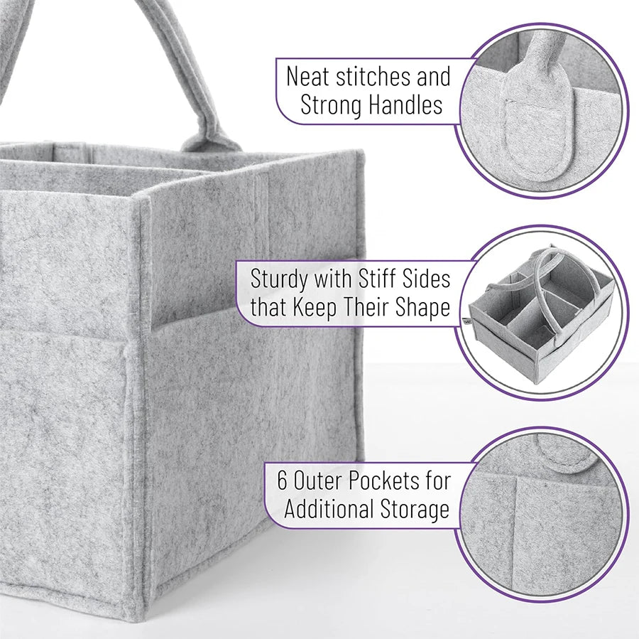 Baby Felt Storage Nursery Organizer Basket Infant Diaper Bag with Handle Caddy Changing Nappy Kids Storage Carrier Large Pocket