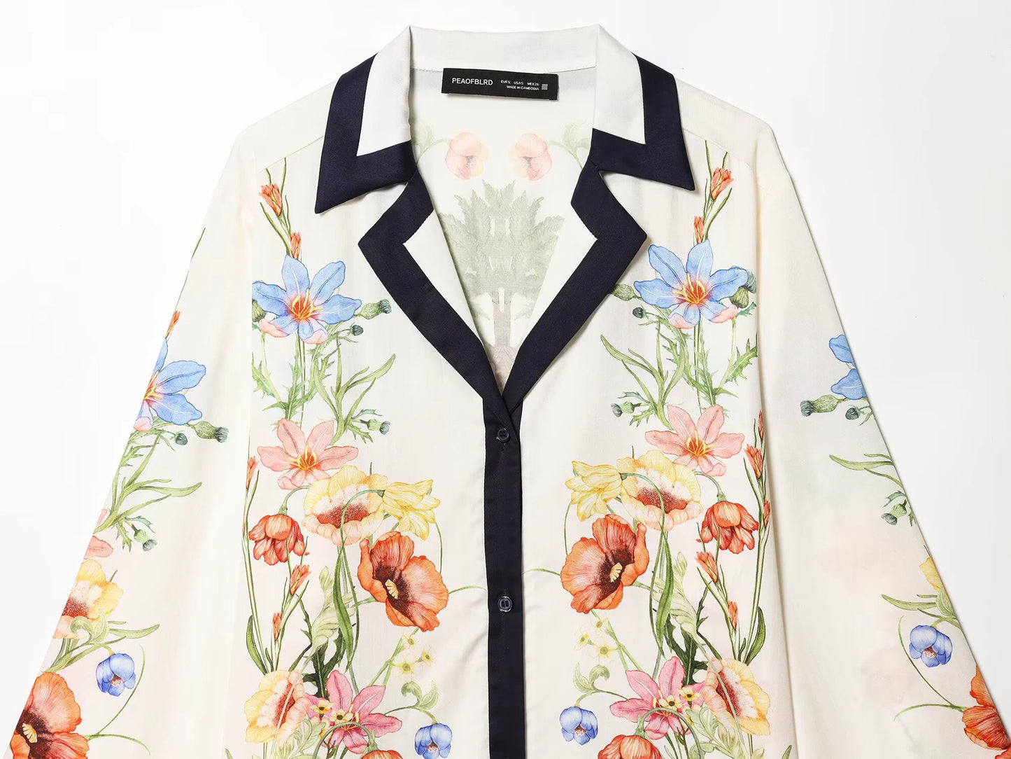 ZERAINS Casual style single row multi button lapel long sleeved contrasting printed shirt and printed pants set