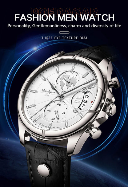 POEDAGAR Luxury Man Wristwatch Chronograph Date Waterproof Leather Men Watch Casual Quartz Men's Watches Sports Male Clock Reloj