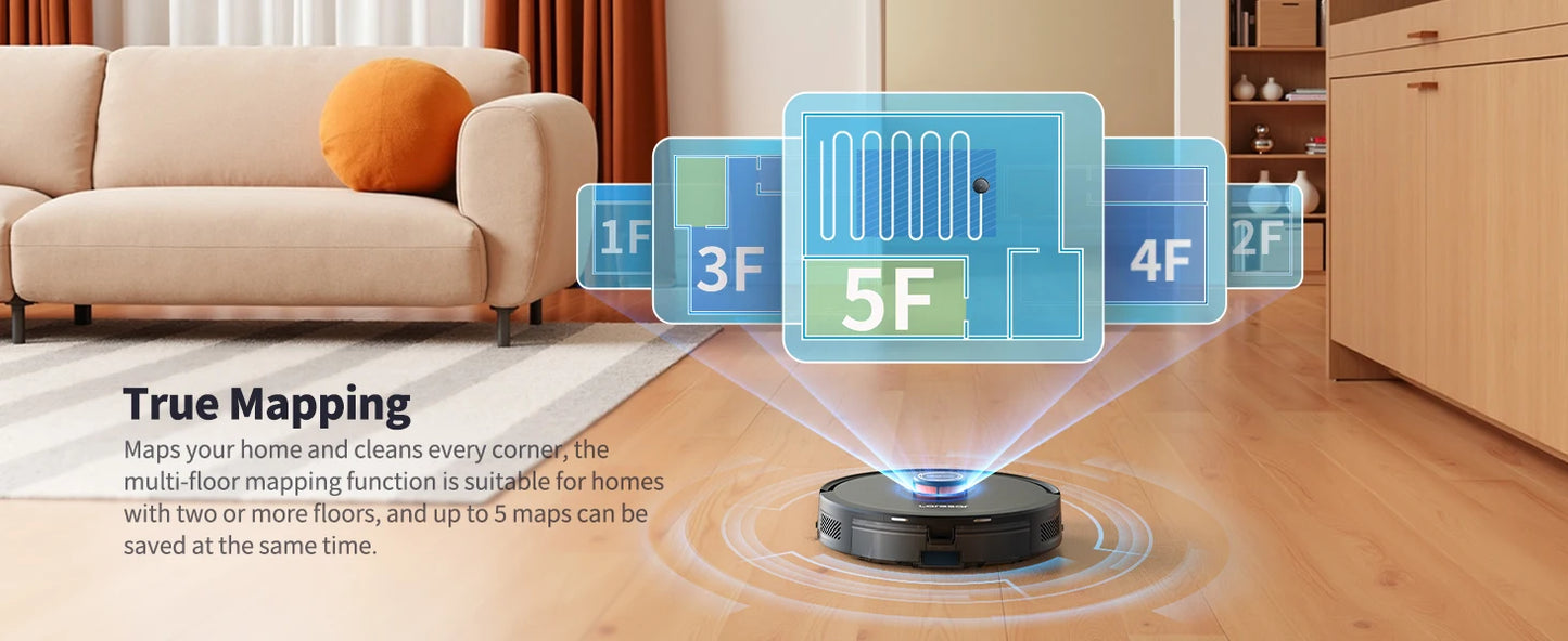 Laresar L20 Robot Vacuum Cleaner 5000Pa Smart LDS Navigation Self-emptying Station APP Control Home Floor Mopping Carpet Clean