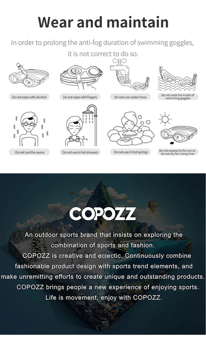 COPOZZ Professional HD Swimming Goggles Anti-Fog UV Protection Adjustable Swimming Glasses Silicone Water Glass For Men and Wome