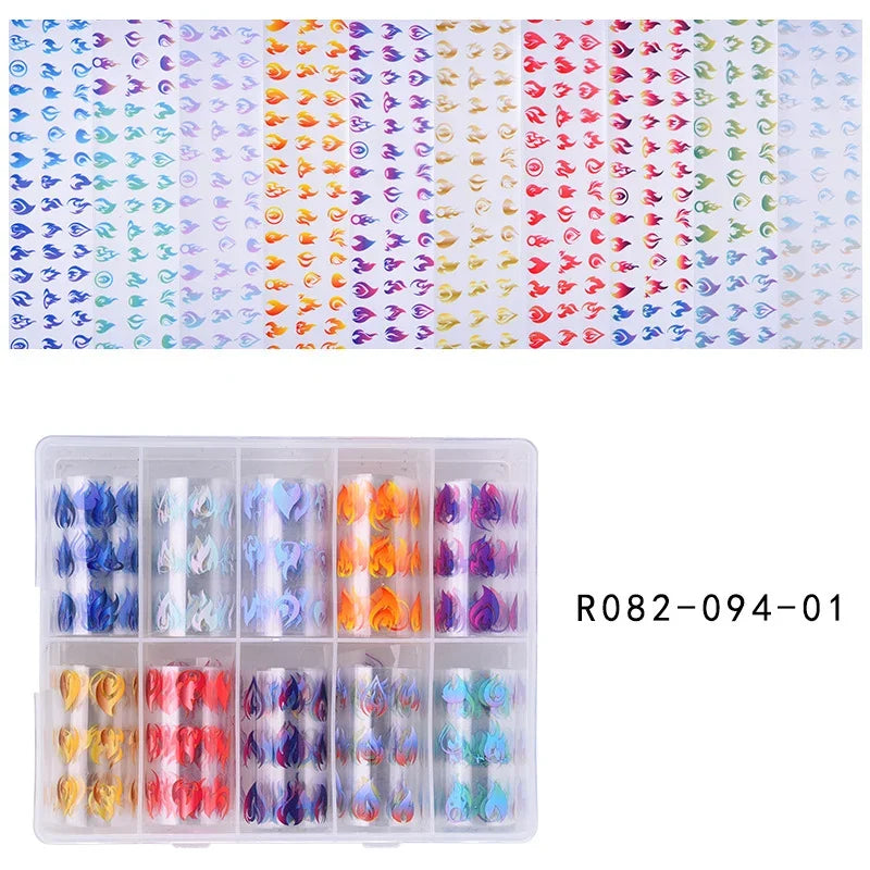 10 Patterns New Metal Nail Foils for Transfer Paper Stickers Floral Chameleon Nails Wraps DIY Water Marble Nail Art Decorations